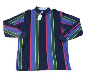 Polo grande vintage NOS The Arrow Company LS rojo amarillo verde y azul a rayas NUEVO - Imagen 1 de 5
