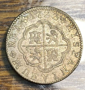 1723-F Spain 2 Reales Superb Original AU KM-297 CHN - Picture 1 of 2