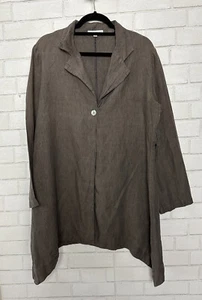 Bryn WALKER Women Gray Blazer Lagenlook Linen Made in USA Size Medium Minimalist - Picture 1 of 5