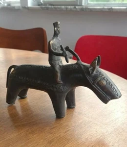 Brass Kondh Sculpture of a Tribal Warrior Riding a Beast Vintage - Picture 1 of 9