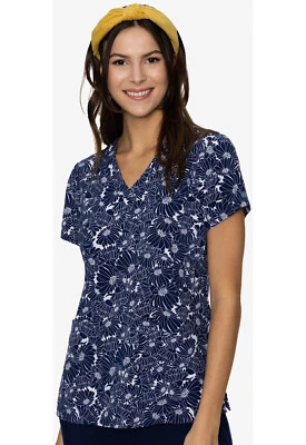 Navy Daisy Med Couture Print Scrub V Neck Top MC8564 NASY - Image 1 of 3