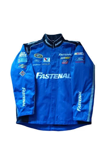 Carl Edwards Nascar Chase Authentics Ford  Blue Snap Button Jacket L signed Cover