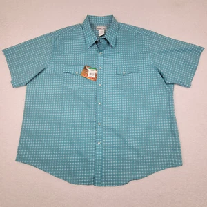 Wrangler Wrancher Short Sleeve Pearl Snap Shirt Mens 3X Big Turquoise Blue NEW - Picture 1 of 8