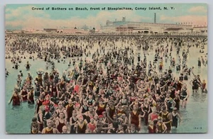 Postcard NY Coney Island Crowder Bather Beach Steeplechase Amusement Park K6 - Picture 1 of 2