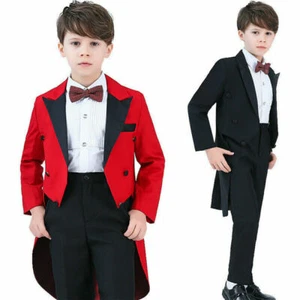 Kids Boy Tuxedo Tail Suits Formal Wedding Tailcoat 4 Piece Set Costume Party - Picture 1 of 7