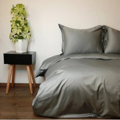 Satin Bettwäsche Set Grau 135x200 | 140x200 | 155x200 | 200x200 | 200x220 cm - Bild 1 von 4