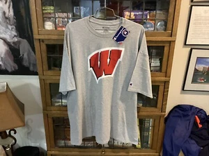 NWT Wisconsin Badgers CHAMPION Gray BIG LOGO S/S T-shirt SZ 3XL - Cool - Picture 1 of 11