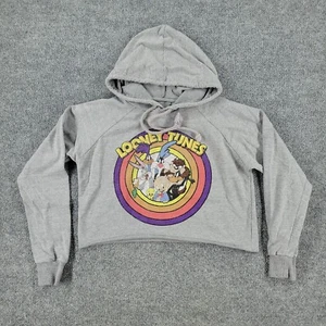Looney Tunes Hooded Sweatshirt Girl's Large Gray Hoodie Crop Graphic Long Sleeve - Picture 1 of 13