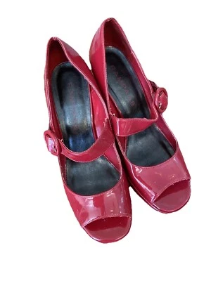 Red Mary Jane Heels Chunky Faux Patent Leather Rampage Rockabilly Punk Y2k 8.5 - Image 1 of 4