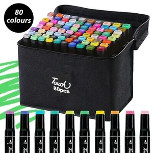 80pc Colouring Pens Dual Tip Markers Felt tip Fine Broad Art Set for Adults Kids - Picture 1 of 6