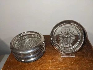 Silver Plated Starburst Crystal Coasters ~ Set Of 4 - Picture 1 of 10