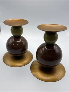 Coppia portacandele vetro floreale vintage doppia bolla metallo terroso Filippine - Foto 1 di 5