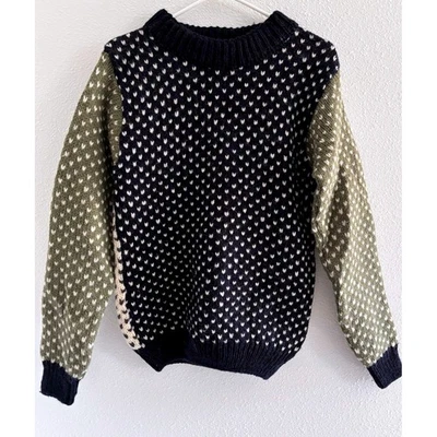 Devold Norway Nordsjo Wollpullover XS Blau Creme Preppy Fischer Grob Dick - Bild 1 von 4