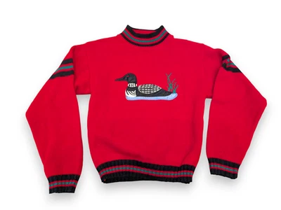Vintage Winona Knits Minnesota Loon Sweater Red Youth Boys Size Small 8-10 - Image 1 of 4