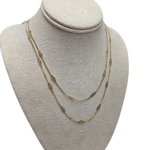 Vintage Estate UNO A-ERRE Italy 14K Yellow Gold LONG 36" Chain Station Necklace - Picture 1 of 8