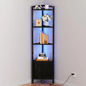 Corner Shelf,5-Tier Corner Cabinet with Storage and LED Light, 62.8” Standing Di - Picture 1 of 8