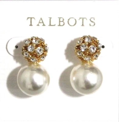 Aretes de perlas Talbots tono dorado circonita cúbica nuevos en caja Foto 1 de 4
