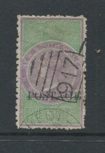 NEW SOUTH WALES 1885 5S LILAC AND GREEN LONG TYPE SG 238B. VERY FINE USED. - Picture 1 of 1