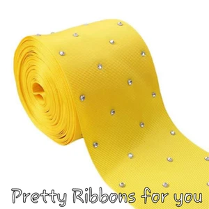 Yellow 3" with Rhinestones grosgrain ribbon 9 yards ROLL - Picture 1 of 1