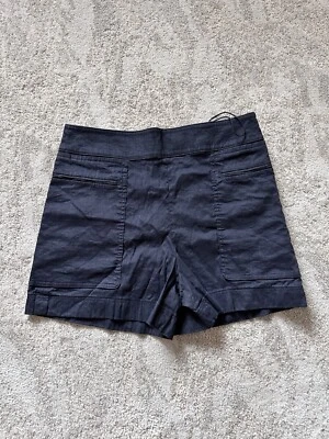 Pantalones cortos de vestir Theory para mujer 0 frente plano mezcla de lino azul 3” entrepierna cintura alta Foto 1 de 4