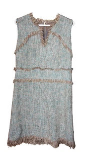 TORY BURCH Women's 12 Green Brown Turquoise Sleeveless Tweed Lined Dress logo - Picture 1 of 8