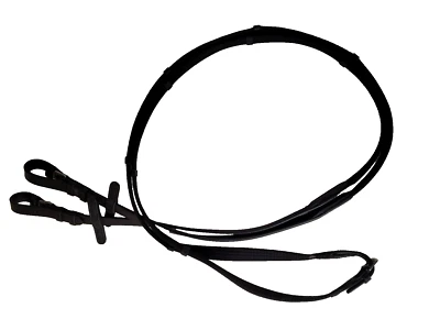 Waldhausen Dressage Web Reins w/ Leather Bit Ends & Martingale Stop in Black 58"