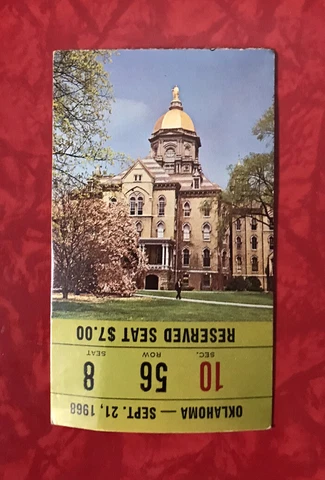 vintage 1968 NOTRE DAME vs OKLAHOMA SOONERS FOOTBALL TICKET STUB 9/21/1968 Cover
