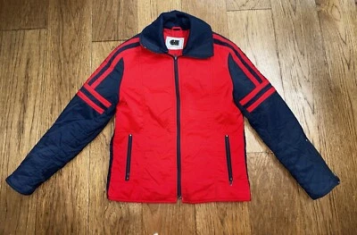 Vintage 70s Europa Styling Ski Jacket Womens Red Blue Retro Striped Winter - Image 1 of 4