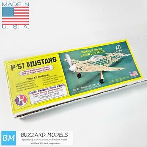 Herr Eng P-51 Mustang Balsa Model Airplane Kit 28” Wingspan Rubber Power HRR106