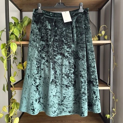 ASOS Crushed Velvet Midi Skirt 14 Green Full Prom New with Tags - Image 1 of 4