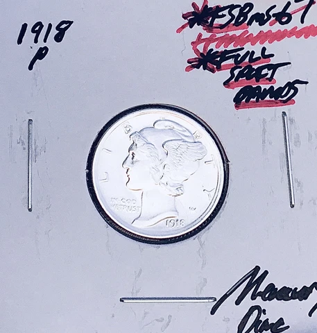 1918-P Mercury Dime, FULL Split Bands, Superb Gem BU++ FSB, RARE This Nice! Cover