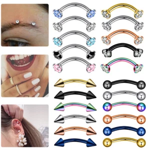 5-6PCS Surgical Steel Eyebrow Banana Ring Piercing Curved Barbell Lip Ring 16G - Picture 1 of 10