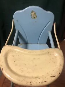 Vintage 1950s AMSCO Blue Metal Doll's High Chair with Tray & Foot Rest - Picture 1 of 5