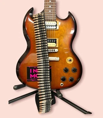 Brass Bullet 50 Link Nickel Guitar Strap Genuine Leather Punk Rock Thrash USA Foto 1 de 4