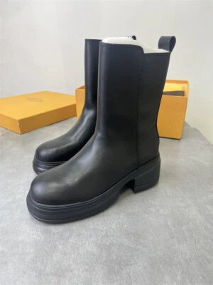 Tod's Mujer Cuero Real Plataforma Elevación Chelsea Medio Pantorrilla Botas Negro Marrón Foto 1 de 4