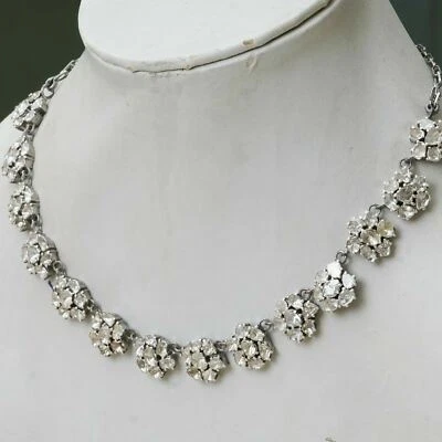 Collar de cadena victoriano de plata de ley 925 con diamantes talla rosa Polki natural Foto 1 de 4