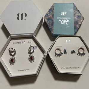 2 Ring Bomb Party Earrings Natural Fusion Burmese Ruby & Aqua Marine Ice Crystal - Picture 1 of 22