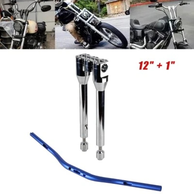 Elevadores de manillar estilo recto de 12" con barras de grasa para moto de 1-1/4" 32 mm aptos para Harley Dyna Foto 1 de 4