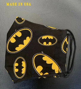 Batman Reusable Washable Fabric Black Yellow Dual Layer Filter Pocket Face Mask  - Picture 1 of 3