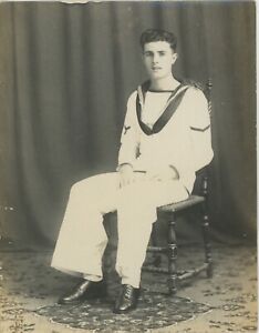 VINTAGE PHOTO 1930's Portrait Young Man Sailor Uniform Male Physique Gay Int 