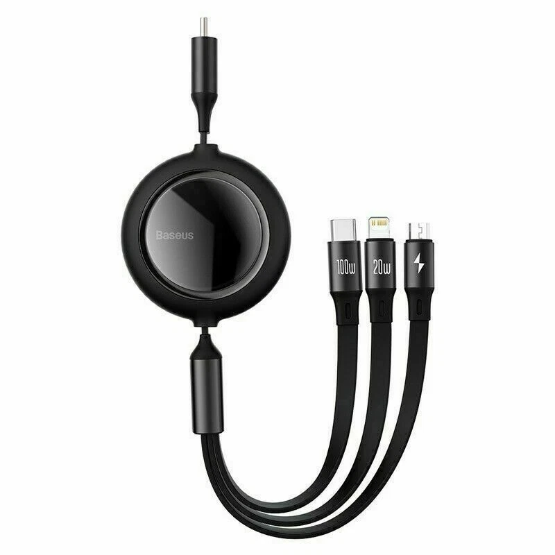 Baseus 100W 3 em 1 USB C para micro tipo-C carregador Apple cabo de dados carregamento rápido - Imagem 1 de 4
