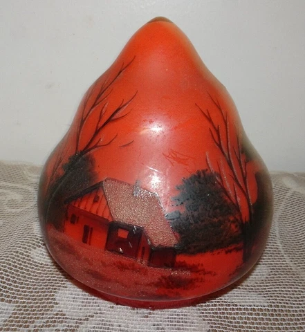 Victorian Globe Light Newel Post Lamp Fixture Red Flame Handpainted Antique Cover