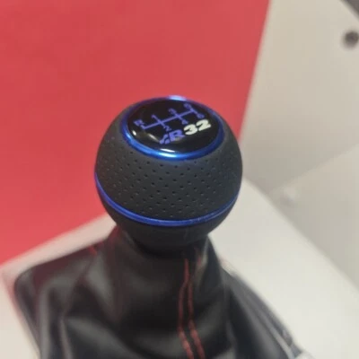 BLAU LEDER 6 GANG SCHALTGETRIEBE SCHALTKNAUF für GOLF R32 MK4 MK5 VR6 3.2 FSI R - Bild 1 von 4