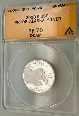 2008-S Alaska Silver State Quarter ANACS PF 70 DCAM - Image 1 of 2