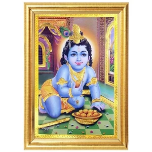 Bal Krishna Photo Frame for Home Temple | Baby Krishna Wall Decor Golden Frame. - Picture 1 of 1