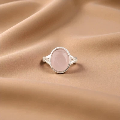 Anillo de joyería hecho a mano de plata de ley 925 con piedras preciosas de cuarzo rosa natural para mujer Foto 1 de 4