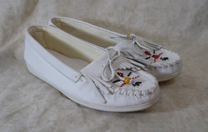 Zapatos NUEVO Valley Lane Mujer Cuero Blanco Cuentas Thunderbird Mocasines Talla 8W - Imagen 1 de 11