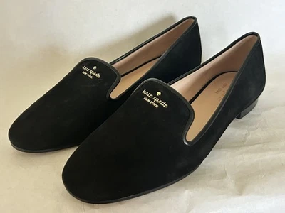 Mocasines Kate Spade Claudia negros de gamuza con logotipo planos sin cordones talla 11B usados en excelente estado Foto 1 de 4
