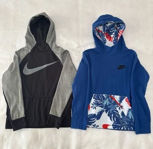 Nike Pullover Hoodies Boys Size Large Black Gray Blue Tropical Hawaiian Lot x 2 - Picture 1 of 24