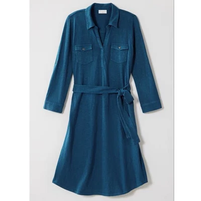 NEW J.Jill $99 Large Light Seaside Blue Garment-Dyed Split-Neck Short Shirtdress - Image 1 of 4